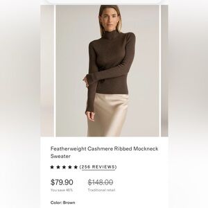 Quince NWT retail $80 brown XS Featherweight Cashmere Ribbed Mockneck Sweater